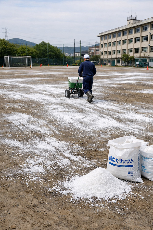 学校向け塩化カルシウム散布の写真